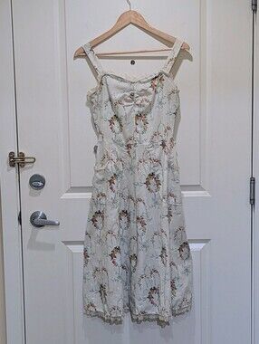 EUC Handmade 4 Light Cotton Floral Eyelet Lace Trimmed Fit and Flare  Dress